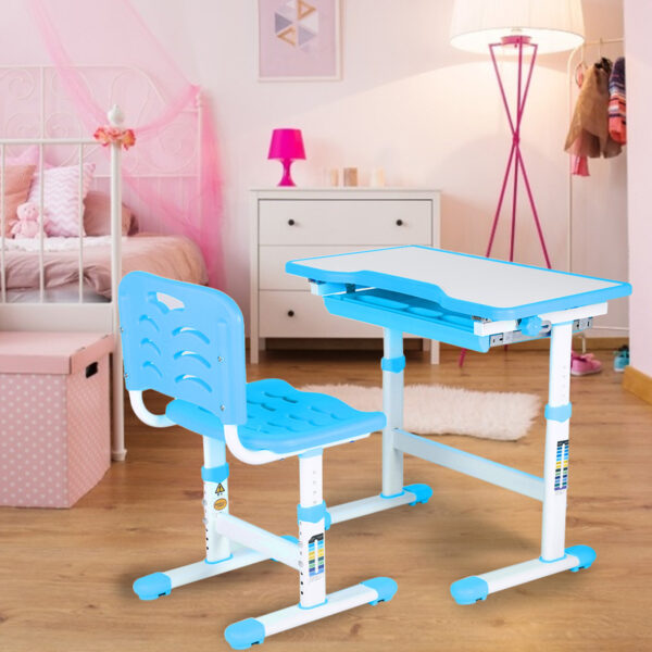 Adjustable Kids Study Homework Desk Chair Children Activity Art Table Set(Blue) - Image 5