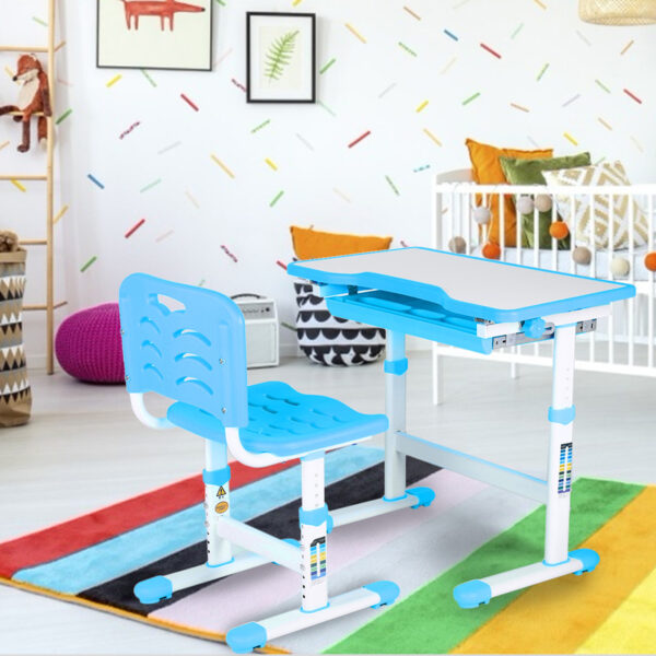 Adjustable Kids Study Homework Desk Chair Children Activity Art Table Set(Blue) - Image 2