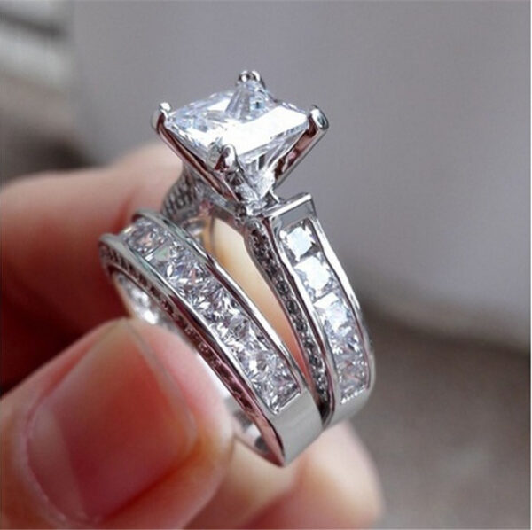 New Style Charm Couple Rings His Her Silver Color Princess Cut CZ Anniversary Promise Wedding Engagement Ring Sets - Image 3