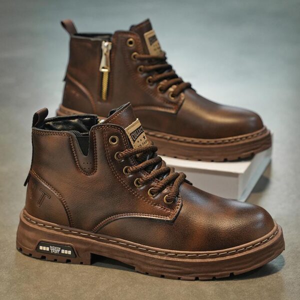 New Autumn Leisure Leather Waterproof Retro British Style Men's Plus Size Martin Boots - Image 4