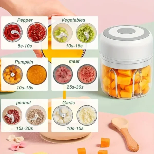 Mini Electric Garlic Grinder Chili Vegetable Chopper 100/250ML Wireless Portable Mixer Machine Crusher Kitchen Blender - Image 4