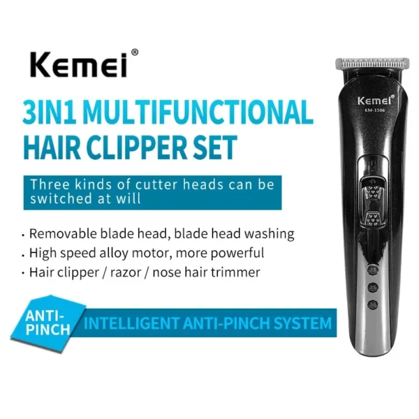 Kemei KM-1506 3 in 1 Electric Shaver USB Charging Hair trimmer Electric Rechargeable Nose Professional Shaving Machine - Image 2