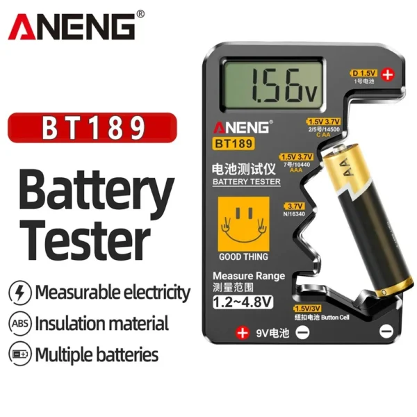 ANENG BT189 Button Cell Battery Tester 9V N D C AA AAA Universal Household LCD Display Battery Tester Power Bank Detectors Tools