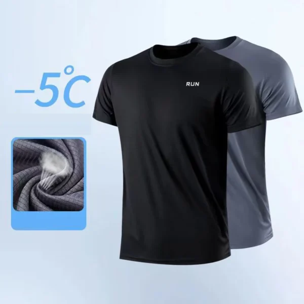 Men's Quick Dry Short Sleeve Gym Running Moisture Wicking Round Neck T-Shirt Training Exercise Gym Sport Shirt Tops Lightweight - Image 2