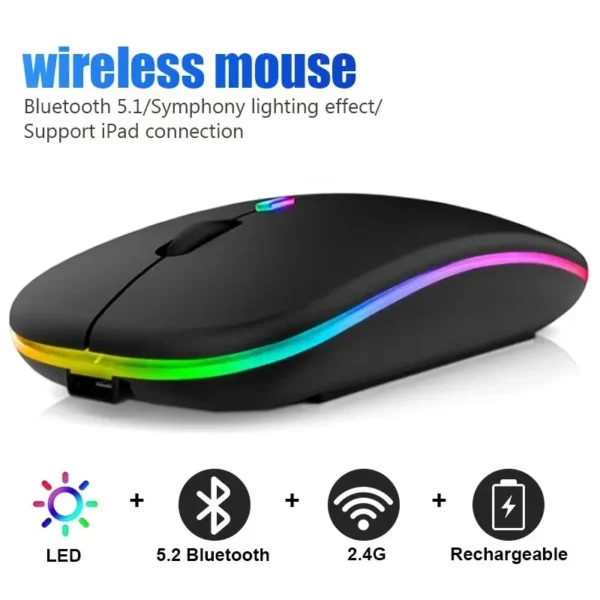 Wireless Mouse RGB Rechargeable Bluetooth Mice Wireless Computer Mause LED Backlit Ergonomic Gaming Mouse for Laptop PC 3600DPI - Image 2