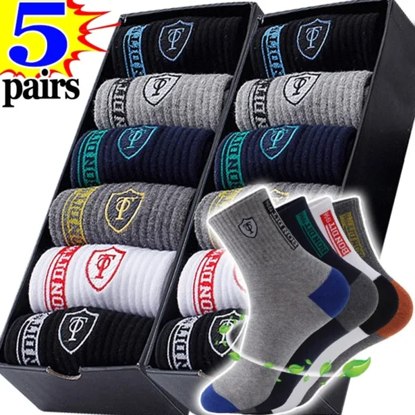 5Pairs Breathable Cotton Sports Stockings Men Bamboo Fiber Autumn and Winter Men Socks Sweat Absorption Deodorant Business Sox - Image 40