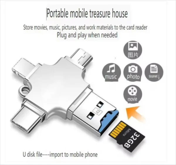 4 In 1 Memory Micro SD Card Reader For IPhone Ipad Android Mac PC Camera Type C Lighting Usb C Android Reader Portable Reader - Image 5