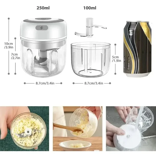 Mini Electric Garlic Grinder Chili Vegetable Chopper 100/250ML Wireless Portable Mixer Machine Crusher Kitchen Blender - Image 6