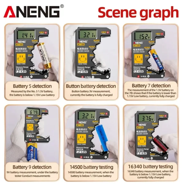 ANENG BT189 Button Cell Battery Tester 9V N D C AA AAA Universal Household LCD Display Battery Tester Power Bank Detectors Tools - Image 3