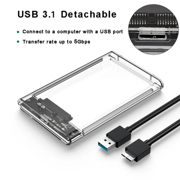 Transparent External Hard Drive 2.5 Inch HDD SSD Case Micro-b To USB3.1 4TB Drive Housing Compatible UASP SATA III Laptop - Image 2