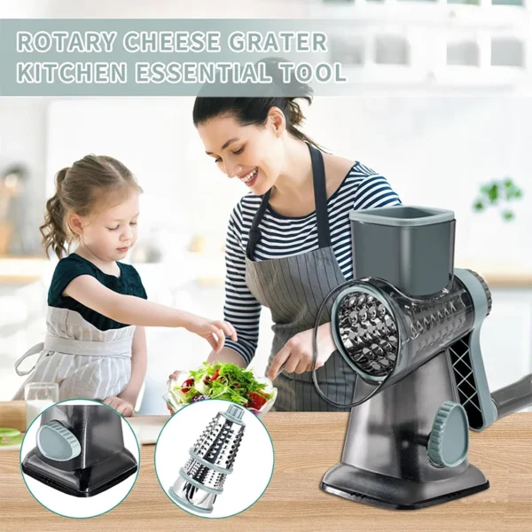 LMETJMA 3 in 1 Rotary Cheese Grater Versatile Manual Vegetable Slicer Peanut Nuts Grinder Cheese Vegetable Shredder Clear JT242 - Image 6