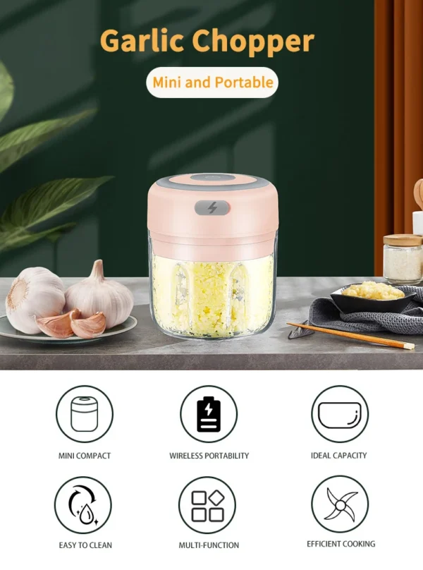 Mini Electric Garlic Grinder Chili Vegetable Chopper 100/250ML Wireless Portable Mixer Machine Crusher Kitchen Blender - Image 13