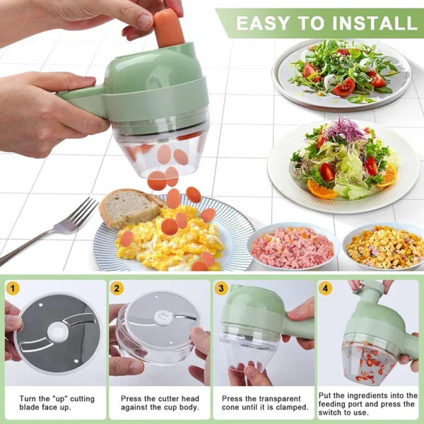 5 in 1 Electric Vegetable Cutter Set  Portable, Rechargeable, Wireless Food Processor & Chopper Machine for Pepper, Garlic& Meat - Image 4