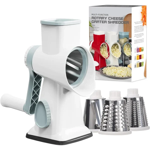 LMETJMA 3 in 1 Rotary Cheese Grater Versatile Manual Vegetable Slicer Peanut Nuts Grinder Cheese Vegetable Shredder Clear JT242 - Image 7