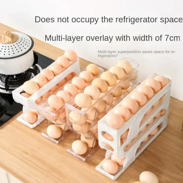 3 Layer / 4 Layer Automatic Egg Roller New Household Kitchen Dedicated Egg Roller Rack Space Saving Large Capacity Egg Organiser - Image 4