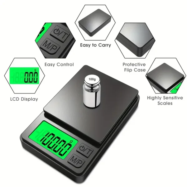 Precision Pocket Scale 1000g X 0.1g - Digital Gram, Food, Jewelry, Ounces/Grains Scale with Backlit LCD - Mini Scale for Travel - Image 5