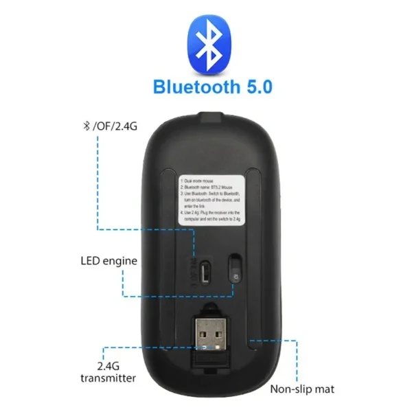 Wireless Mouse RGB Rechargeable Bluetooth Mice Wireless Computer Mause LED Backlit Ergonomic Gaming Mouse for Laptop PC 3600DPI - Image 6