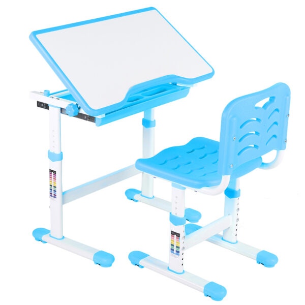 Adjustable Kids Study Homework Desk Chair Children Activity Art Table Set(Blue) - Image 6