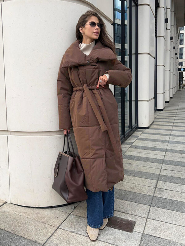 Fashion Large Lapel Long Coat Winter Warm Cotton Jacket With Pockets And Lace-up Design Casual Solid Color Thick Coat For Women Outwear Clothing - Image 8