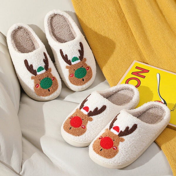 Christmas Shoes Winter Home Slippers Elk Soft Cozy Bedroom Slipper Slip On House Shoes - Image 2